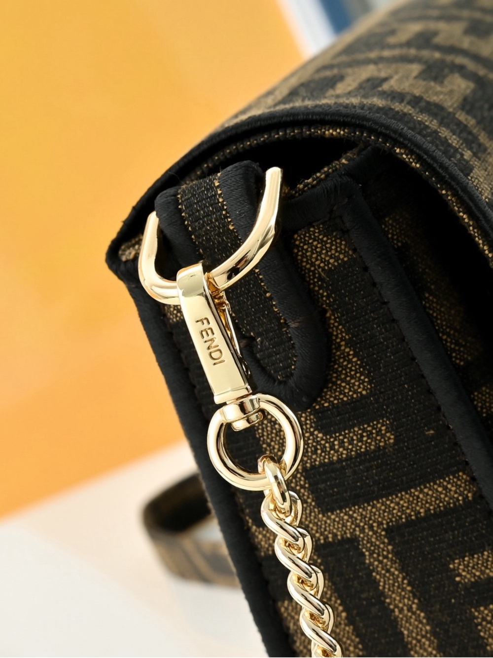 Fendi Brown & Black Zucca Crossbody Baguette with Gold Hardware - Picture 7 of 11